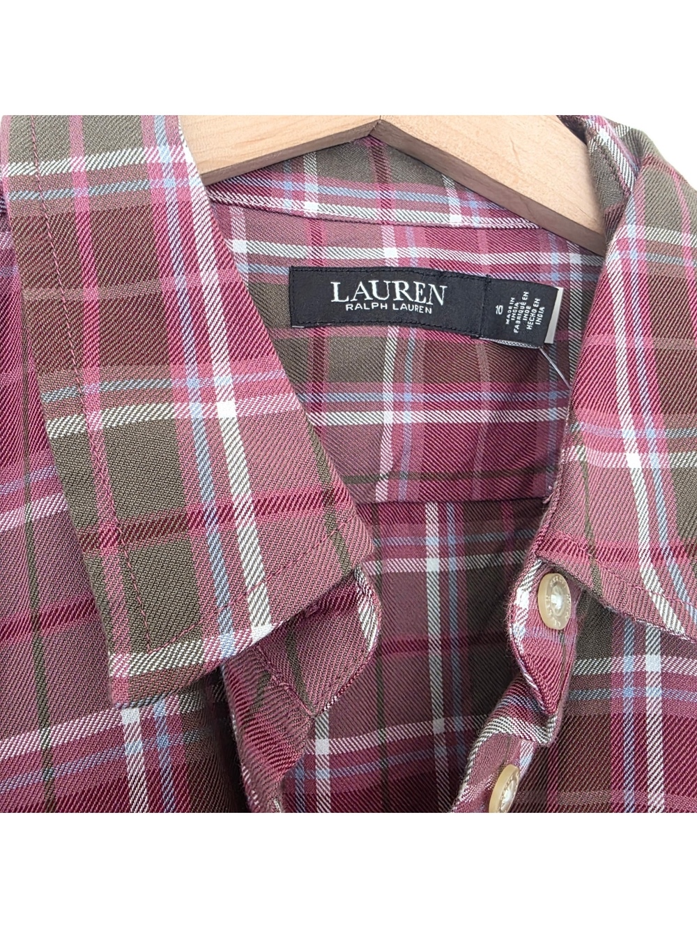 Lauren Ralph Lauren Burgundy Women's Checked Plaid Belted Shirtdress Size: 10 - Picture 4 of 7